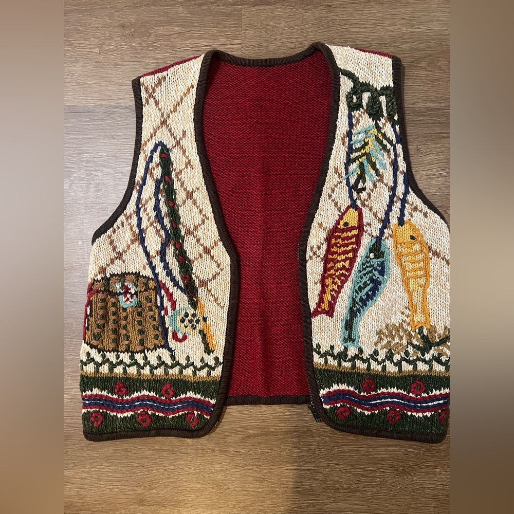 Vintage Fishing Sweater Vest | Large